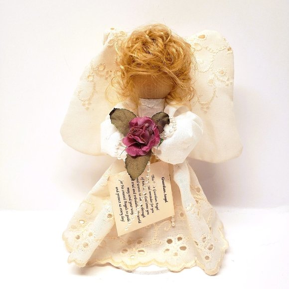 Guardian Angel Marycana San Jose Handmade Figurine Wings Flowers Ecru Lace - Picture 1 of 7